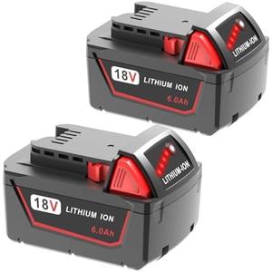FORBETER 2pack 6.0Ah 18v Battery Replacement for Milwaukee m18 Battery 48-11-1850 48-11-1860, Compatible with Milwaukee M18 Cordless Power Tools,15C Discharge Rate