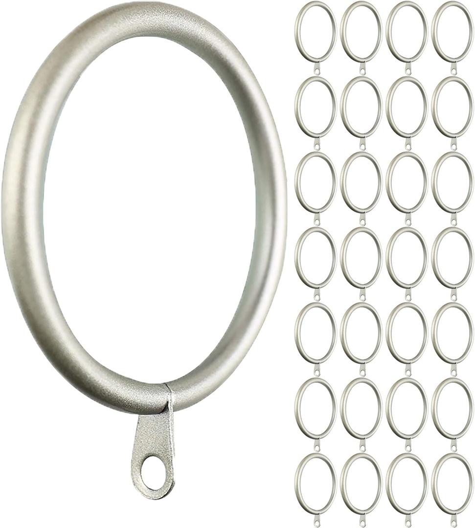 28 pcs 1.5-Inch Inner Diameter Metal Curtain Rings with Eyelets, Fits Up to 1 1/4-Inch Rod (Set of 28, Pewter)