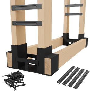 Jusgym Firewood Rack Outdoor Indoor, Heavy-Duty Plastic Firewood Rack Brackets Kit with 4 Support Bars, 3.5mm Thick Adjustable Fire Wood Storage Racks with Drainage Holes, Set of 2