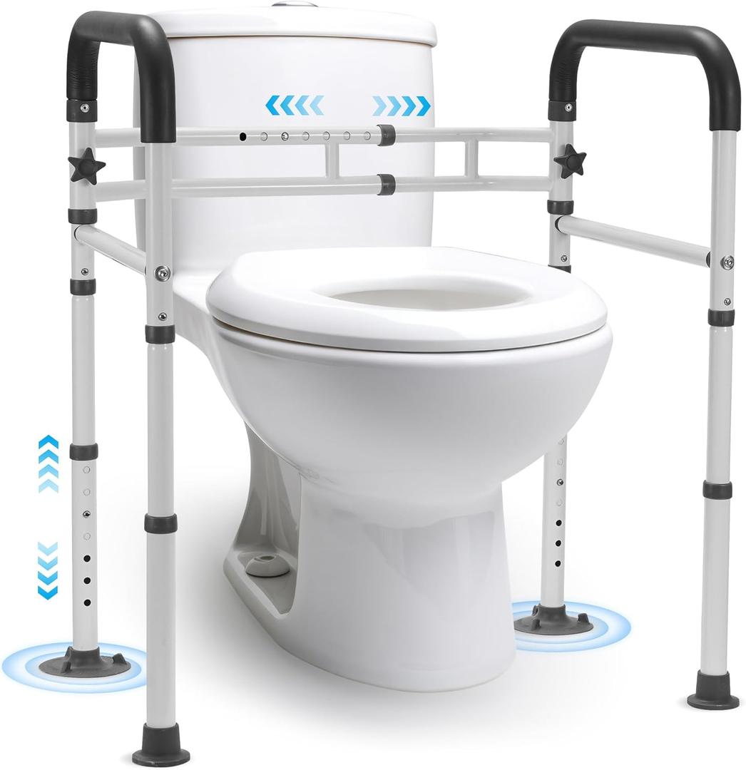 Careboda Toilet Safety Rails, Toilet Frame for Seniors, Elderly & Disabled, Toilet Rails Adjustable, Foldable Toilet Handles, Non-Slip Foot Mats, Easy to Store, Fit Any Toilets, 300lbs Capacity