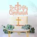 8 x First Holy Communion Cake Topper, The Double Sides Glitter decoration for Children's Cross Baptism,Christening, Baby Shower theme party Supplies