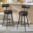 VASAGLE EKHO Collection - Bar Stools Set of 2, Swivel Counter Height Bar Stools with Back, Synthetic Leather with Stitching, Mid-Century Modern, 25.6-Inch Tall Barstools for Kitchen Bar, Ink Black