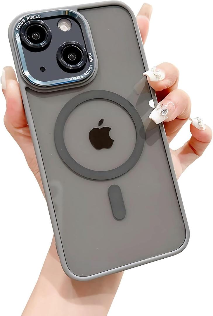 for iPhone 13 Case Magnetic Clear Phone Cases [Compatible with Magsafe], Military Grade Protective Bumper Slim Fit Cell Phone Shockproof Cover for Men Women Girls - Gray