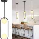 Modern Black Globe Pendant Light Mid Century Chandelier 2-Light Ceiling Hanging Lighting Fixture with White Globe Glass Lampshade for Kitchen Island Dining Room Bedroom (3 Pack)