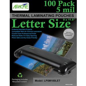 Apache Laminating Pouches 5 mil, for 8.5 x 11 inch Letter Size Paper 9 x 11.5 inch Sheets, 100 Pack
