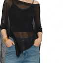 Moss Rose Women's Sheer Poncho Top Lightweight Knit Crochet Cover Up (Black)