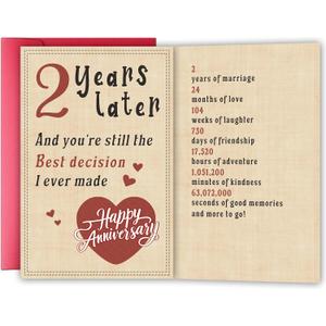 Happy 2 Year Anniversary Card for Girlfriend Boyfriend, Second Wedding Anniversary Card for Wife Husband, Romantic Two Year Love Cards Gift for Him Her, Sweet Marriage Milestone Gift