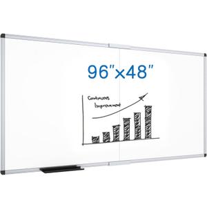 VIZ-PRO Magnetic Dry Erase Board, 96 X 48 Inches, Foldable Wall-Mounted Whiteboard with Silver Aluminum Frame & Marker Tray for School Office and Home 8' X 4'