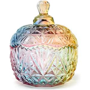 Christmas Glass Candy Storage Jar Embossed Luxury With Lids Jewelry Box Jars (Small Crown)
