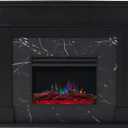 Cambridge Sofia 53-in. Freestanding Fireplace Mantel in Black with Black Marble Inlay and Log Display, Electric Heater Insert with Color Changing Flames for Living Room, Bedroom