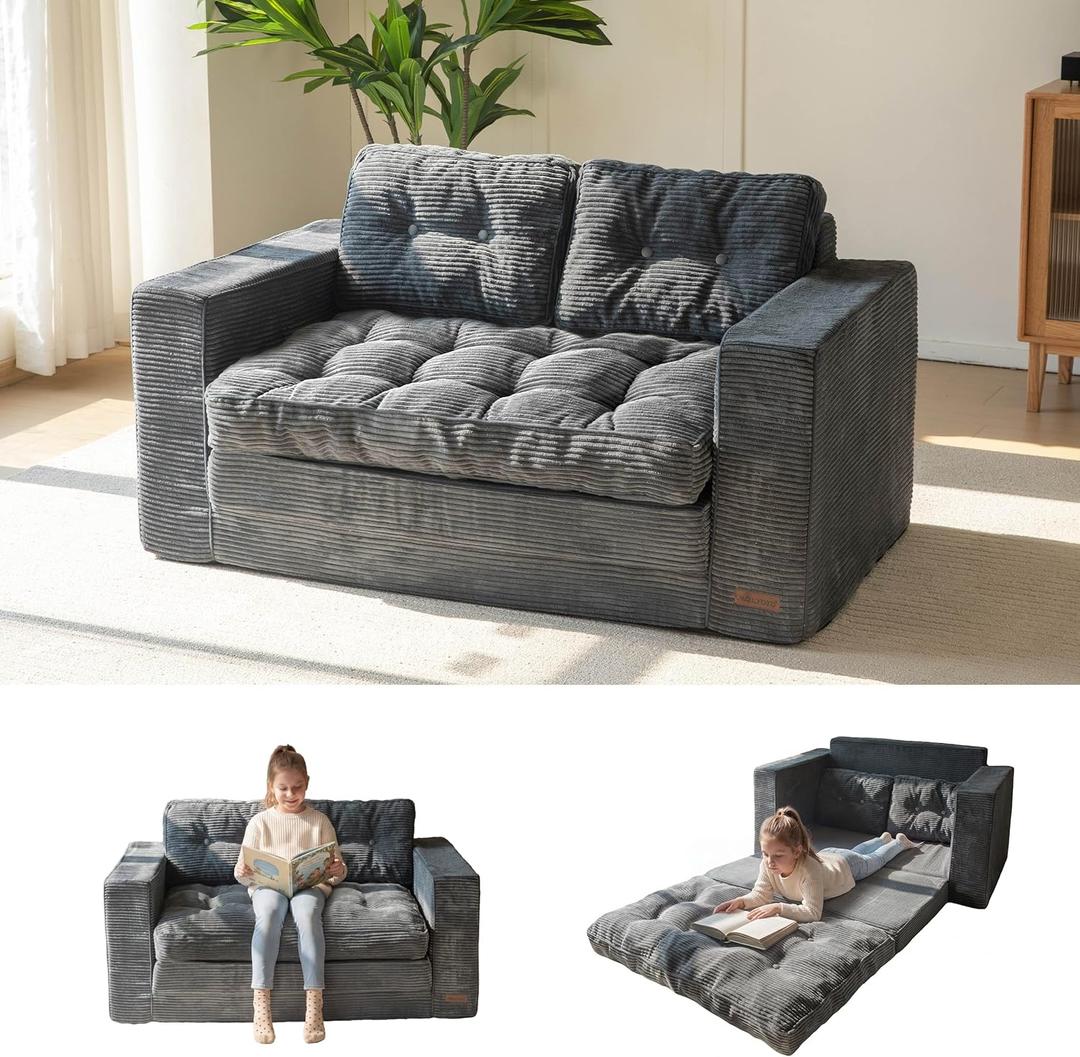 MAXYOYO Convertible Sofa Bed, Pull Out Loveseat Sleeper Sofa, 2 in 1 Folding Couch Bed (Dark Grey)