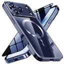 WEYNRBOX Magnetic for iPhone 17 Pro Case with Privacy Screen Protector & Full Camera Cover,[Non-Yellowing] Shockproof Clear Phone Case Compatible with MagSafe Women Girls for iPhone 17 Pro,Blue