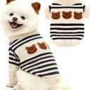 Dog Sweaters for Small Dogs with Cute Bear Pattern, Striped Soft Stretchable Warm Puppy Clothes for Small Dogs Cats, French Bulldog, Chihuahua for Winter (Medium, Blue)