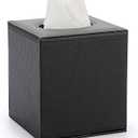 Sumnacon Tissue Box Cover Square Tissue Box Stylish PU Tissue Box Holder with Magnetic Bottom,Leather Cube Tissue Cover for Living Room Bathroom Bedroom Table Desk Home Office Car, Black, 5.3"L x 5.3"W x 5.9"H