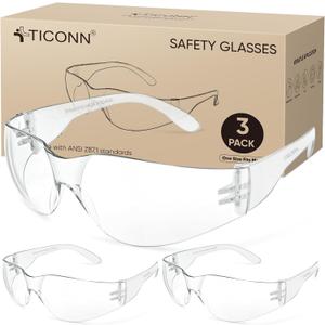 TICONN Clear Safety Glasses for Men, Safety Goggles with Scratch Impact Resistant Meets ANSI Z87.1 Standard