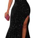 Women Sexy Elegant Sequin High Split Ruffled Hem Mermaid Party Cocktail Bodycon Formal Evening Gowns Maxi Dress (Small, Black-1)