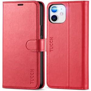 TUCCH Wallet Case for iPhone 12 Pro/12 5G, RFID Blocking Card Slot Stand [Shockproof TPU Interior Case] PU Leather Magnetic Protect Flip Cover Compatible with iPhone 12/12 Pro 6.1-inch, Red
