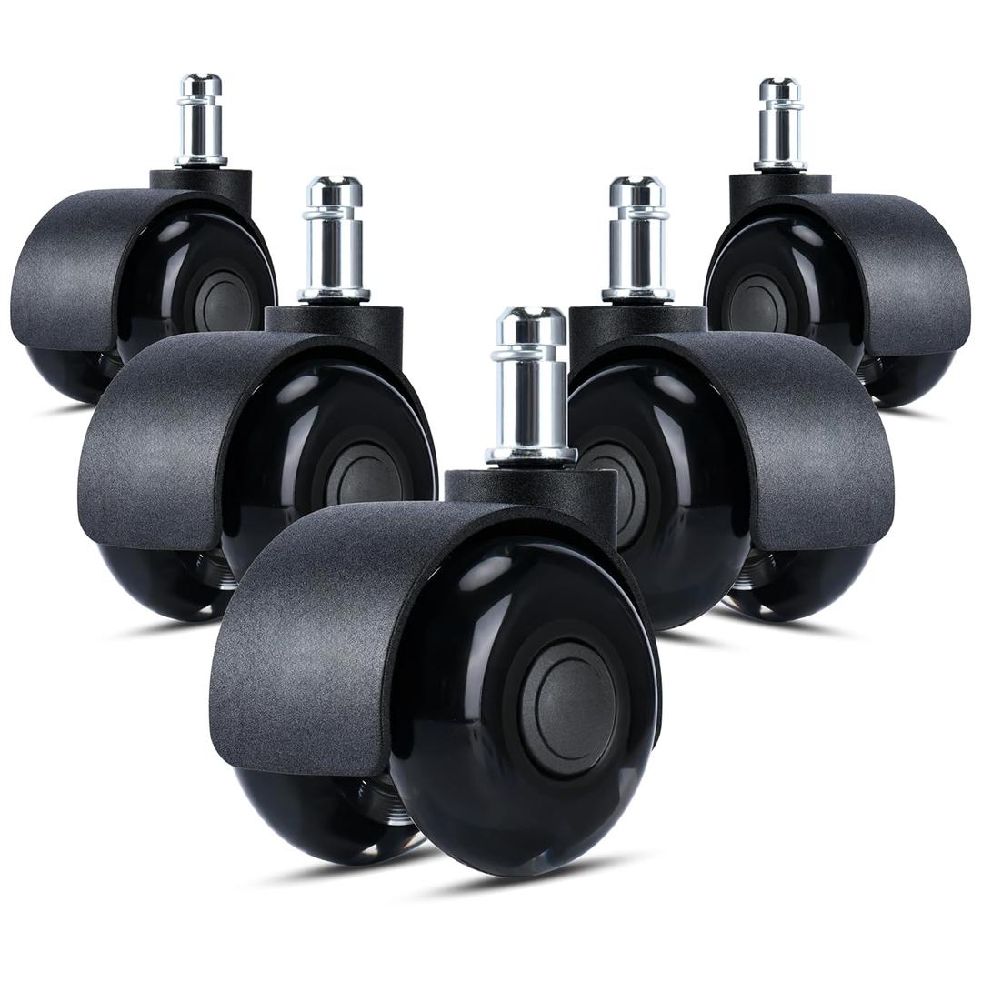 Office Chair Caster Wheels 2" Stem Dual Wheels Set of 5 Heavy Duty Replacement Mute Rubber Rotating Castor for All Floors Hardwood Tile Carpet Universal Fit for Chairs (2 inch Dual Wheel)