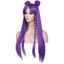 ColorGround Long Straight Purple Braided Wig with two Buns for Cosplay and Cons