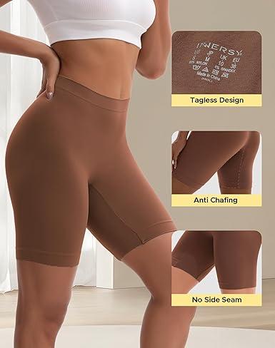 INNERSY Women's Slip Shorts for Under Dresses High Waisted Shorts (Medium, Black/Cafe/Gray)