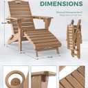 Folding Adirondack Chair with Retractable Ottoman Weather Resistant Fire Pit Chair Patio Chair with 2 Cup Holder Lawn Outdoor Lounge Chair (Teak)