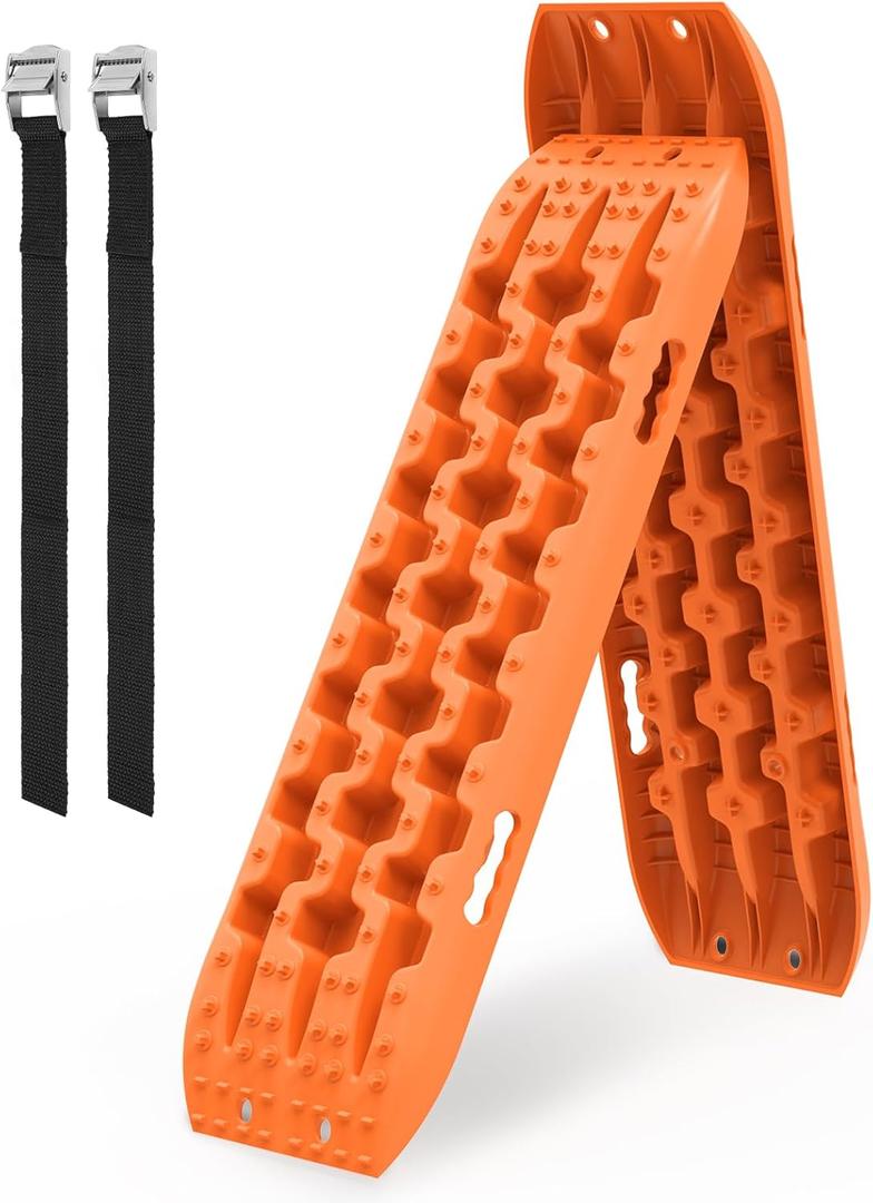 ZESUPER Recovery Traction Tracks for Off-Road Mud, Sand, Snow Tire Ladder Traction Track Vehicle Extraction Traction Mats (Pack of 2)(Orange)