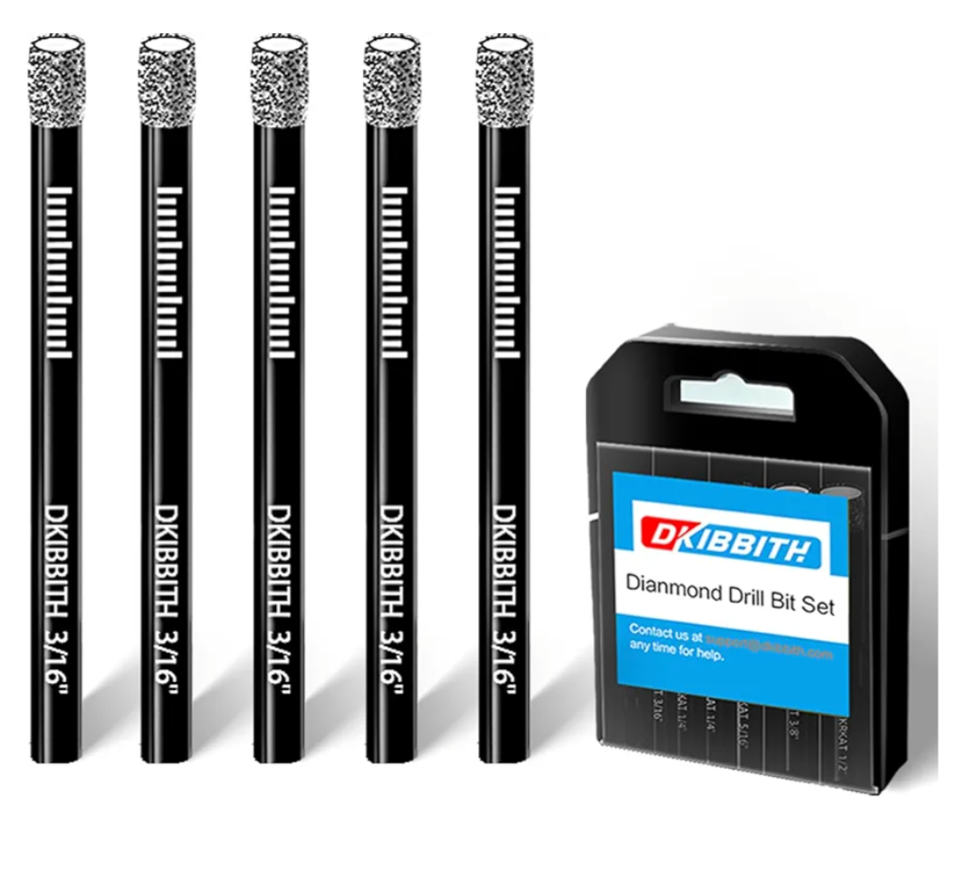 5-Pack 3/16" Dry Diamond Drill Bits Set, 5mm Tile Drill bits for Ceramic Porcelain Marble Granite Tile Stone Glass Brick, Integrated Coolant for Fast Dry Drilling, Round Shank, with Storage Case