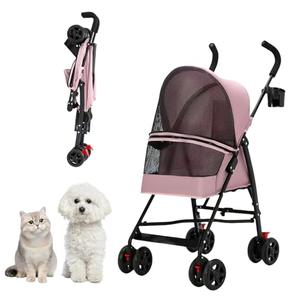 CYUmail Cat Stroller Foldable Lightweight for Small Dogs Cats 0-15 lbs Pink