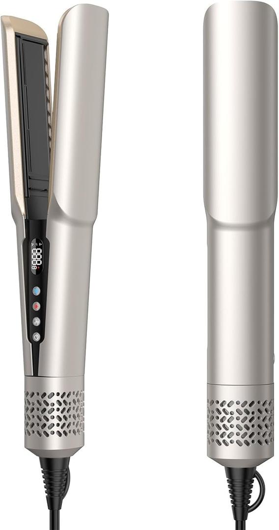 Hair Straightener - 2 in 1 Wet to Dry Hair Dryer and Straightener with High-Speed Airflow + Rapid Heat-Up + Customizable Temperature + LCD Display & Auto Shut-Off + No Heat Damage (Pure Gold)