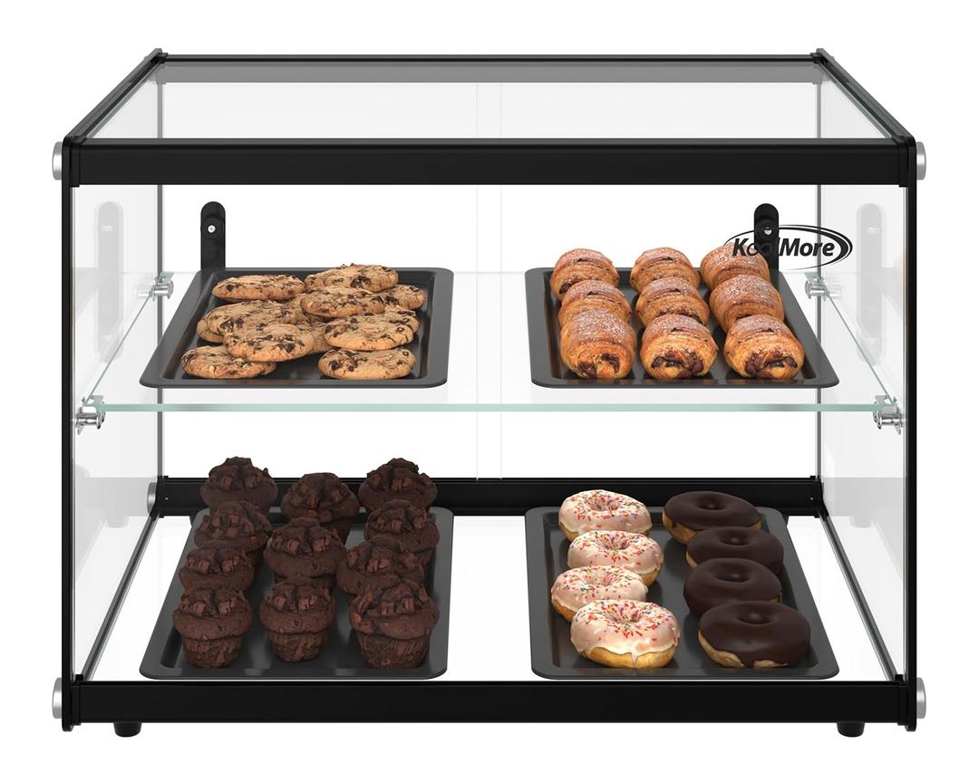 KoolMore 22 in. Tiered Pastry Bakery Display Case with Glass Shelf and Sliding Door, 2.2 cu. ft. Capacity, ETL Listed (KM-DC-2CSBK)