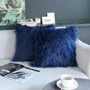 Kevin Textile Set of 2 Decorative New Luxury Series Merino Style Navy Blue Fur Fuzzy Throw Pillow Case Cushion Cover Pillow Cover for Bed, 20"x 20"(50x50cm), Navy Blue