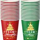 Tiamon 50 Pieces Christmas Party Cups 9 OZ Team Naughty or Nice Disposable Paper Naughty Nice Christmas Cups Red and Green Xmas Party Holiday Supplies for Coffee, Hot and Cold Beverages