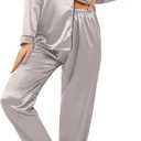 Ekouaer Women's Classic Button Down Long Satin Silk Pajama Set (Pink, M)
