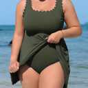 Charmo Women Plus Size Swim Dress Scalloped Square Neck One Piece Swimsuit Tummy Control Bathing Suit Rushed Swim Suits 2026 (2X, Green)