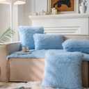 Neelvin Blue Faux Fur Cozy Fluffy Double-Sided Decorative Throw Pillow Covers 18x18 inch Set of 2,Velvet Pillowcase Cushion Case for Sofa Couch