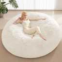 Giant Bean Bag Covers Only, Fluffy Stuffed Beanbag Chair Covers No Filler, Washable Bean Bags Cover for Adults, Stuffed Animal Bean Bag Anti-Slip, 6FT, White