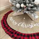 AISENO 48 Inch Christmas Tree Skirt Linen Burlap Buffalo Plaid Edge Decoration for Merry Christmas Party Red and Black Buffalo Christmas Tree Skirt Decorations
