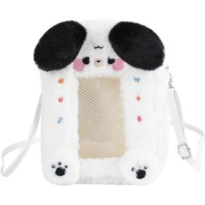 Clear Figure Display Bag for 10cm Doll - Crossbody Protective Case with Adjustable Strap, Dustproof and Portable, for Plush, Collectibles, and Gifts (White Puppy)