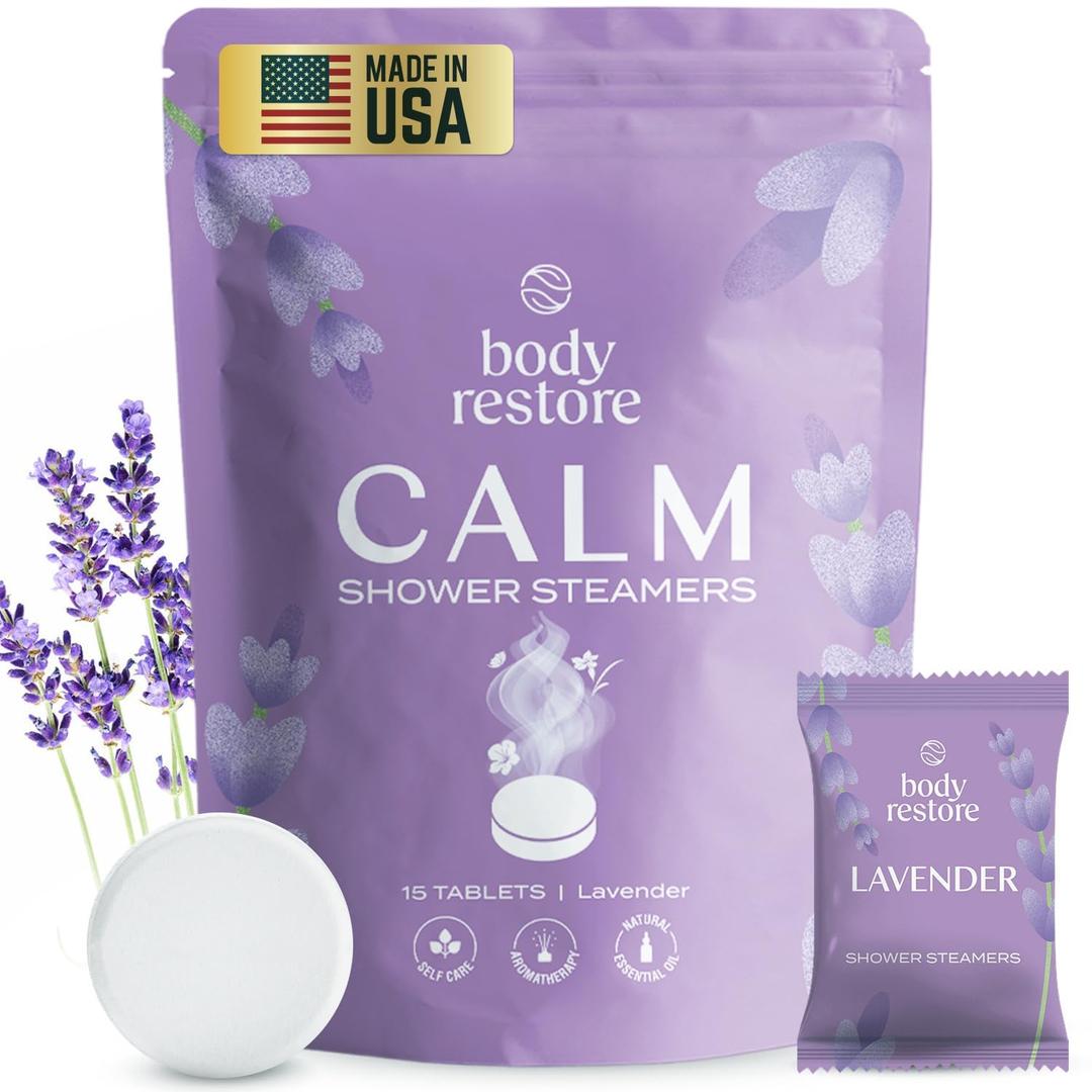 Body Restore Shower Steamers Aromatherapy 15 Pack - Mothers Day Gifts for Mom, Grandma, Birthday Gift for Dad, Daughter, Best Friend, Travel Essentials, Stress Relief, Self Care, Bath Bombs - Lavender (15 Count (Pack of 1))