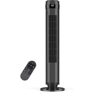 OLIXIS Tower Fan for Bedroom, 28dB Quiet Floor Standing Fan with Remote, 12H Timer, 5 Speeds, 4 Modes, LED Display, Portable Bladeless Oscillating Cooling Fan for Indoor, Home, Office - Black