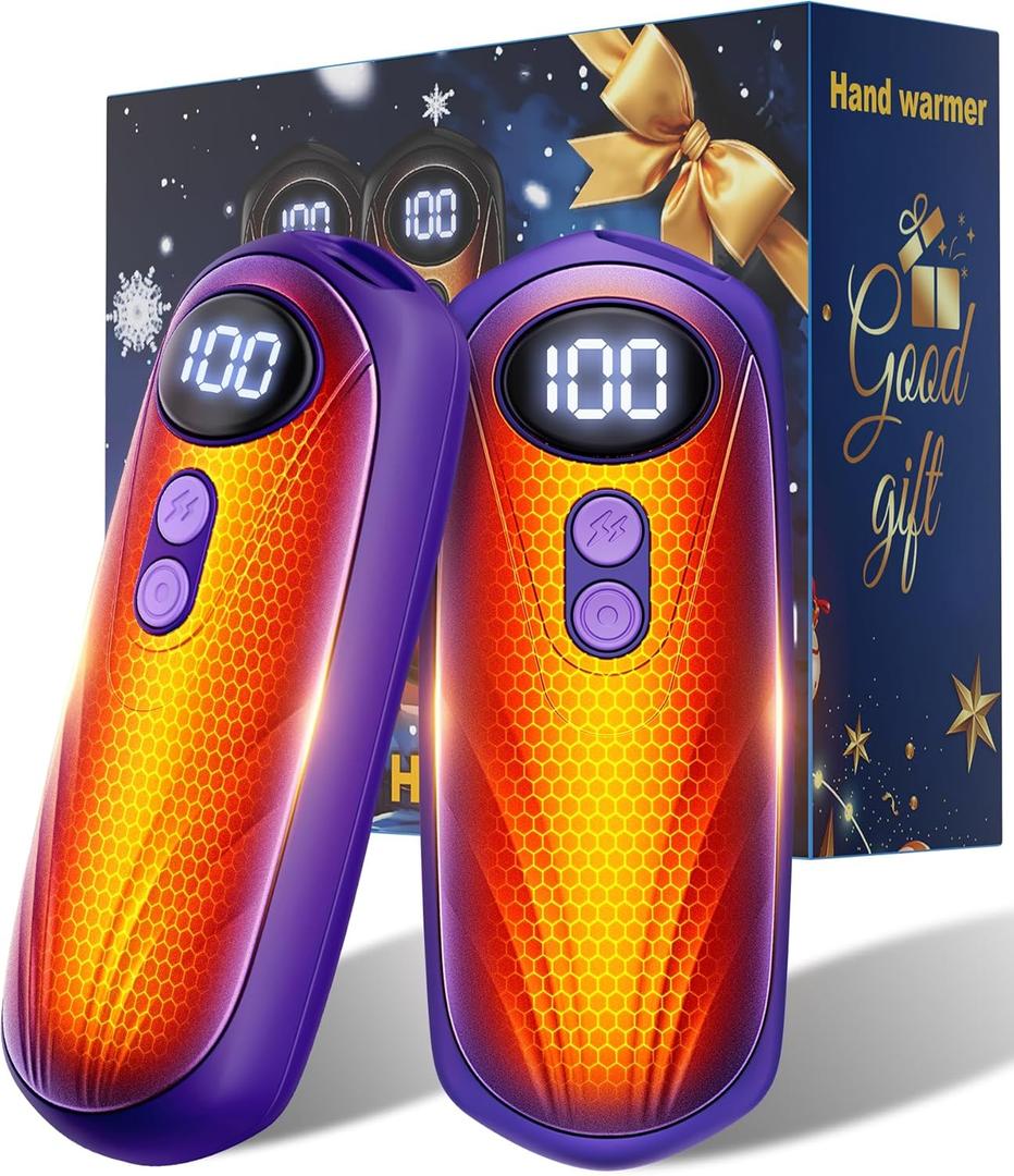 Hand Warmers Rechargerable 2 Pack - 6000mAh Electric AI Handwarmers with LED Display, 5-Level, 2 in 1 Portable Heater, Warm Gifts for Women/Men/Golf/Camping/Hunting/Travel/Outdoor/Indoor (3-Purple)