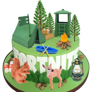 13pcs Camping Cake Topper Fireside Camp DecoSet Tent Bonfire Canoe Tree Squirrel Deer Figures Camping Cake Decoration for Happy Camper Forest Summer Camper Picnic Hiking Adventure Theme Party