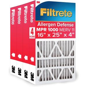 Filtrete 16x25x4 Air Filter MERV 11, MPR 1000 Micro Allergen Defense 4-Pack, Fits Lennox & Honeywell, AC Furnace HVAC Filters for Home, Pleated Electrostatic (Actual Size 15.88 x 24.56 x 4.31 in)