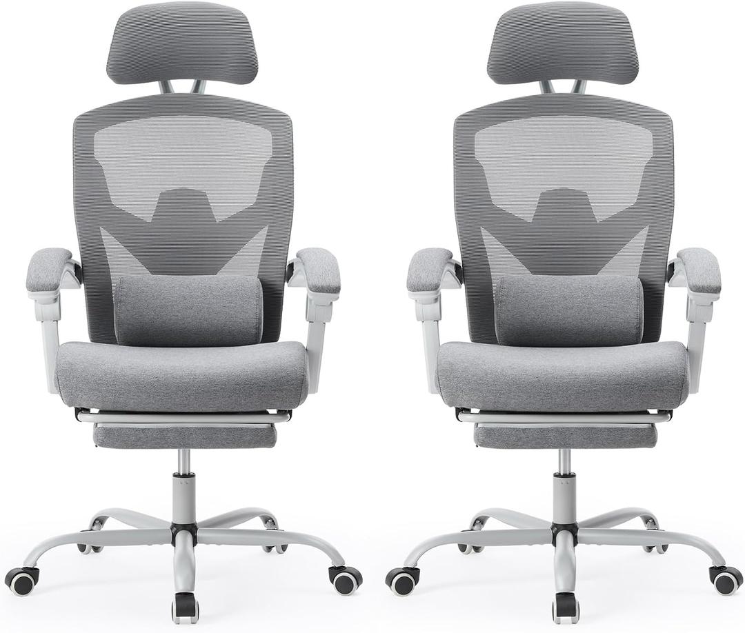 Sweetcrispy Office Computer Desk Chair with Footrest,Ergonomic High-Back Mesh Rolling Work Swivel Chairs with Wheels,Comfortable Lumbar Support,Comfy Arms for Home,Bedroom,Study,Student,Light Grey