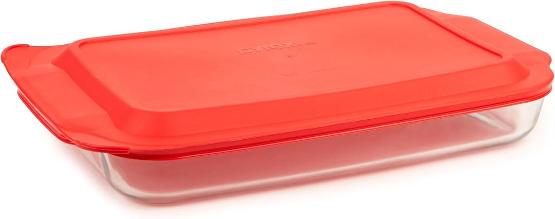 Pyrex Basics 4.8 QT Glass Baking Dish, Casserole Dish, Glass Food Container, Oven, Freezer, and Microwave Safe, Clear Container