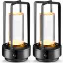 Honoson 2 Packs Portable Metal Table Lamp Rechargeable Cordless Table Lamp for Indoor Outdoor 3 Colors Stepless Dimming Desk for Bedroom Restaurant Bar Camping(Black)