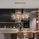 Modern Crystal Firework Chandelier, Linear Lighting Fixtures Hanging, Gold Dandelion Chandelier LED Pendant Lighting for Dining Room, Bedroom, Living Room (12-Light, 35.5" Gold)