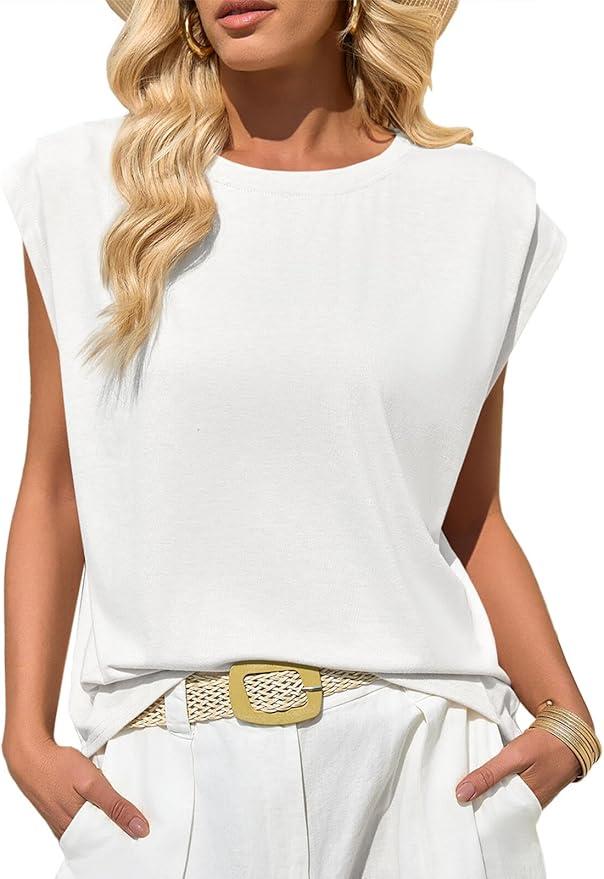 Cicy Bell Womens Cap Sleeve Tank Tops Boat Neck Loose Fit Tshirts Summer Casual Basic Tee Shirts, M