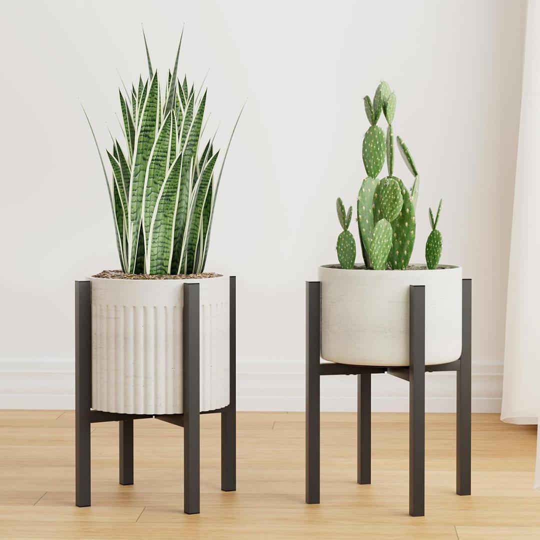 Linpla 2-Pack Adjustable Metal Plant Stand Indoor Outdoor - Fits 8 to 12 Inches Pots - Mid Century Modern Planter Stand Black Flower Pot Holder Home Decor for Gardening Gifts