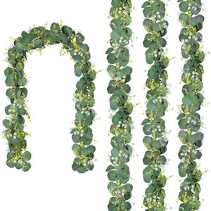 CQURE 4Pcs Eucalyptus Garland,Artificial Eucalyptus Leaves Table Greenery Garland Wreath Vines for Wedding Party Table Fireplace Bedroom Wall Room Decor